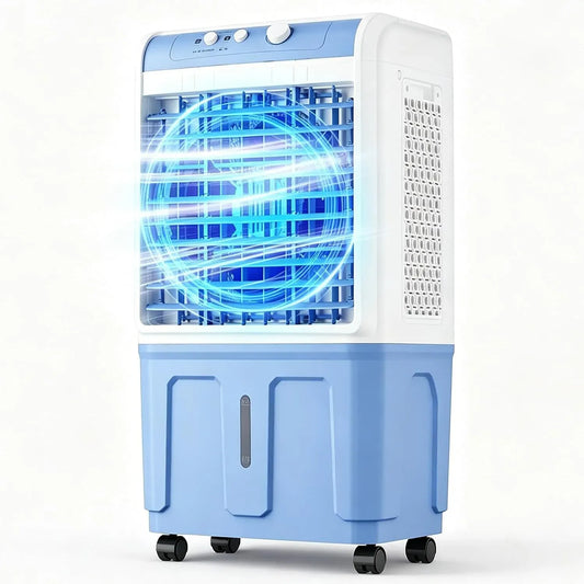 Luftkühler 3-in-1, tragbar, Transportrollen, 3 Geschwindigkeiten, Oszillation, großer Wassertank, Tragbarer Swamp Cooler mit 3 Geschwindigkeiten