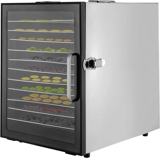 Dörrautomat, Dörrgerät, Lebensmitteltrockner, 800 W, 30 bis 80 °C, Timer, 2 Temperaturzonen, Edelstahl, für Obst Fleisch Gemüse Blumen Kräuter