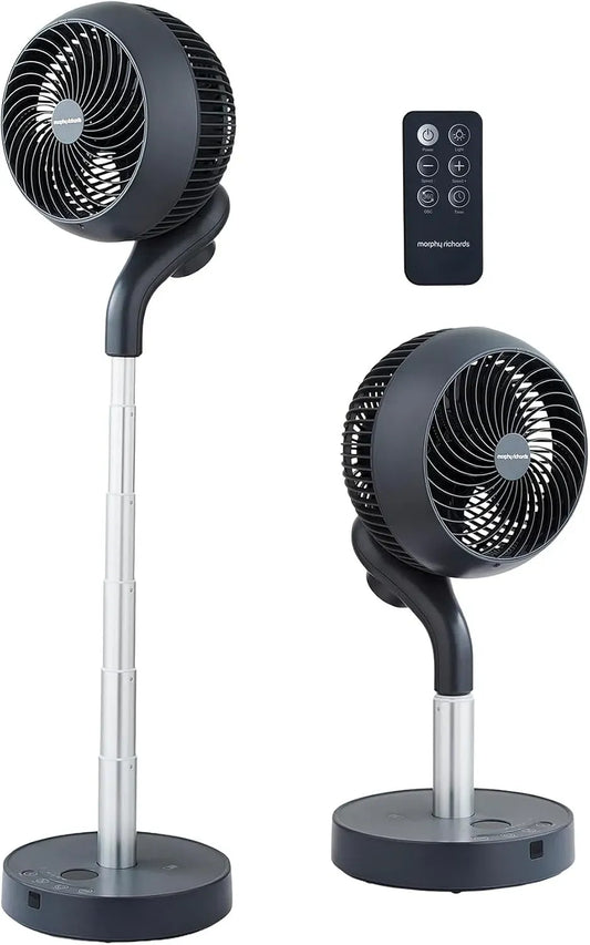 Gleichstrommotor, Timer, Flex, Morphy Richards Air Flex 8 Zoll 360° Oszillierender Teleskop-Reise-Luftzirkulator mit magnetischer Fernbedienung