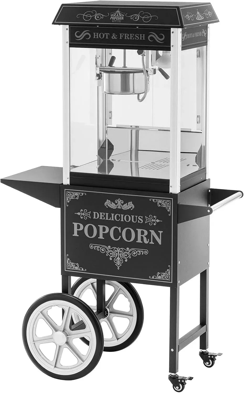 W 195 Popcornmaschine, Popcornmaker, Wagen, 1500 W, Gastronomie, 2 Temperaturzonen, Schwarz, für süßes und salziges Popcorn schwarz Popcornmaker