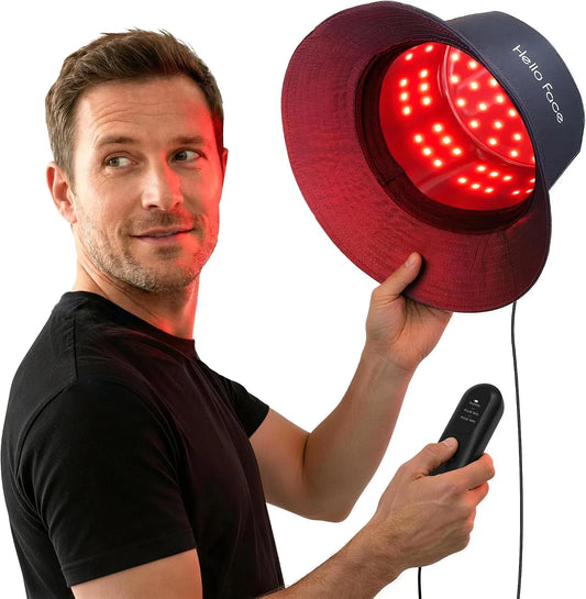 660nm 850nm Rotlicht Kappe für Haare und Kopfhaut, Diskreter Rotlichttherapie Hut mit Controller, Infrarot Haarhelm mit 336 LEDs, Fischerhut-Design