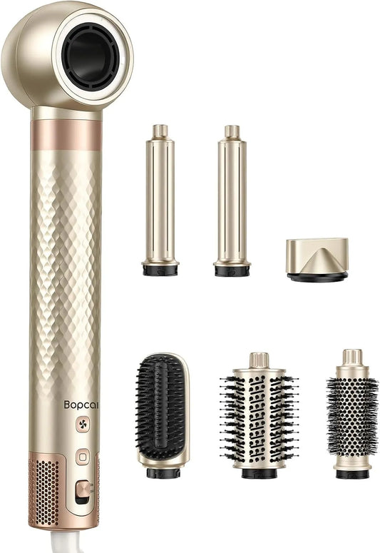 Haarglätter ZCY980, 1400 W, Glätteisen, gewerblich, 1400W Ionen Föhn 160000 U/min mit Auto-Wrap Lockenstab, Bopcal 7 in 1 Airstyler