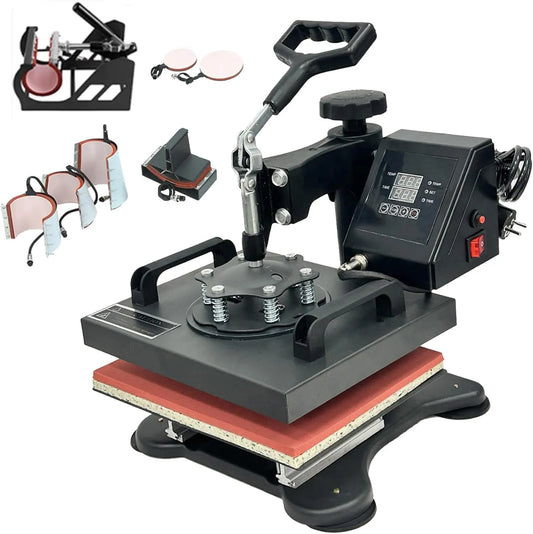 360-Grad-Drehbar Heißpresse Maschine, Multifunktionsgerät, Transferpresse, Textilpresse, Shirtpresse, 25x30cm, Schwarz, Hitzepresse