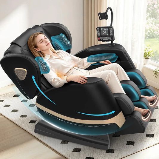 Relax- und Massagesessel, Transportrollen, Touch-Bedienung, Bluetooth, Schwarz, Zero Gravity mit Bluetooth Lautsprecher und Touchscreen