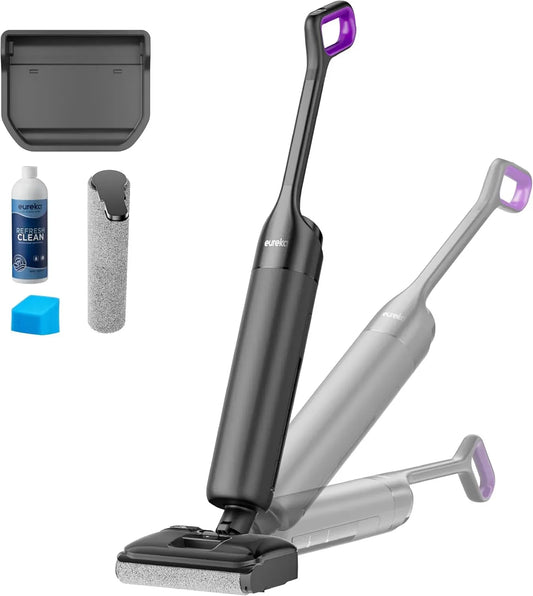 Staubsauger, EUREKA 30min, FloorShine 460 Nass Trockensauger Kabellos, 180° Flachdesign Wischsauger Saugwischer