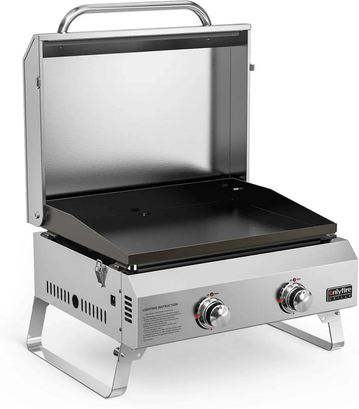 2-Brenner Tischgasgrill, Camping-Grill, Tischgrill, Plancha, elektrischer Tischgrill, Grill mit Gasbetrieb, 45,8x36CM, 4,7 KW, tragbar, onlyfire