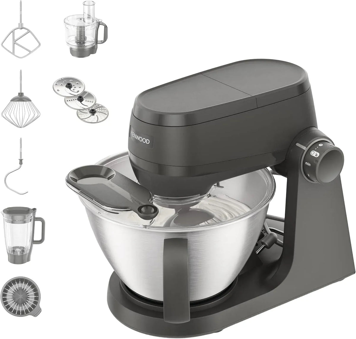 Kenwood 7Stufen KHC30.050GY Küchenmaschine, 4,3 L, 1000 W, leise, 44% leiser*, 1,7kg Teig, 4,3l Schüssel, 1,7 kg
