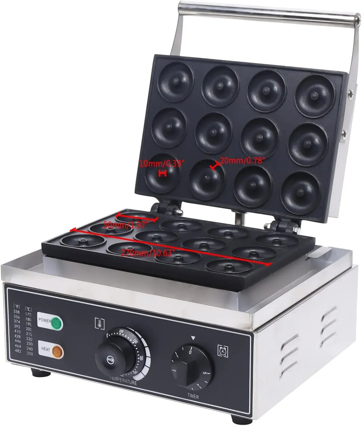 Donutmaschine, 34 × 27 × 23 cm, 1550 W, Donutmaker, Antihaftbeschichtung, Edelstahl