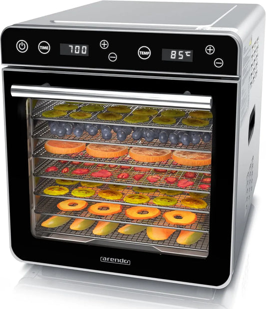 Wäschetrockner, 700 W, 35 bis 85 °C, Edelstahl, 8 Edelstahl Einlegetabletts mit insgesamt 6700 cm², Dörrautomat Edelstahl mit 8 Edelstahlgitter