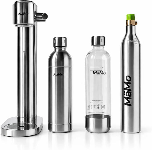 CO2 Edelstahl Wassersprudler Silber Set, inkl, Zylinder & 2 Flaschen