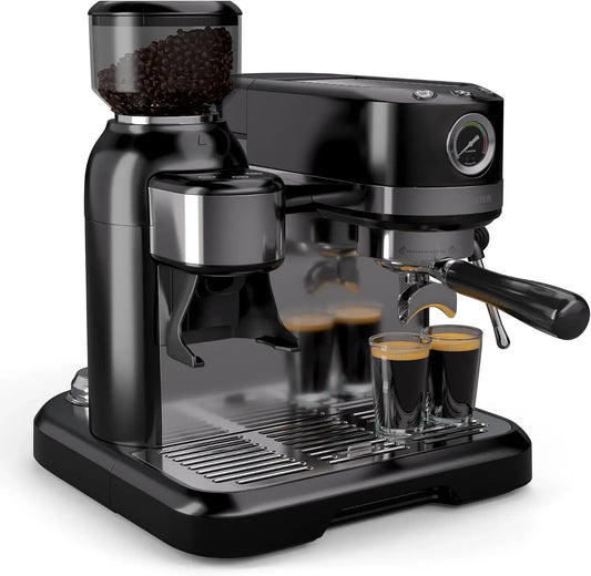 Klarstein Milchaufschäumer, Milchschäumer, großer Wassertank, Schwarz, 19 Bar, 2 Tasseneinsätze, 1.550 W, 1,4 l