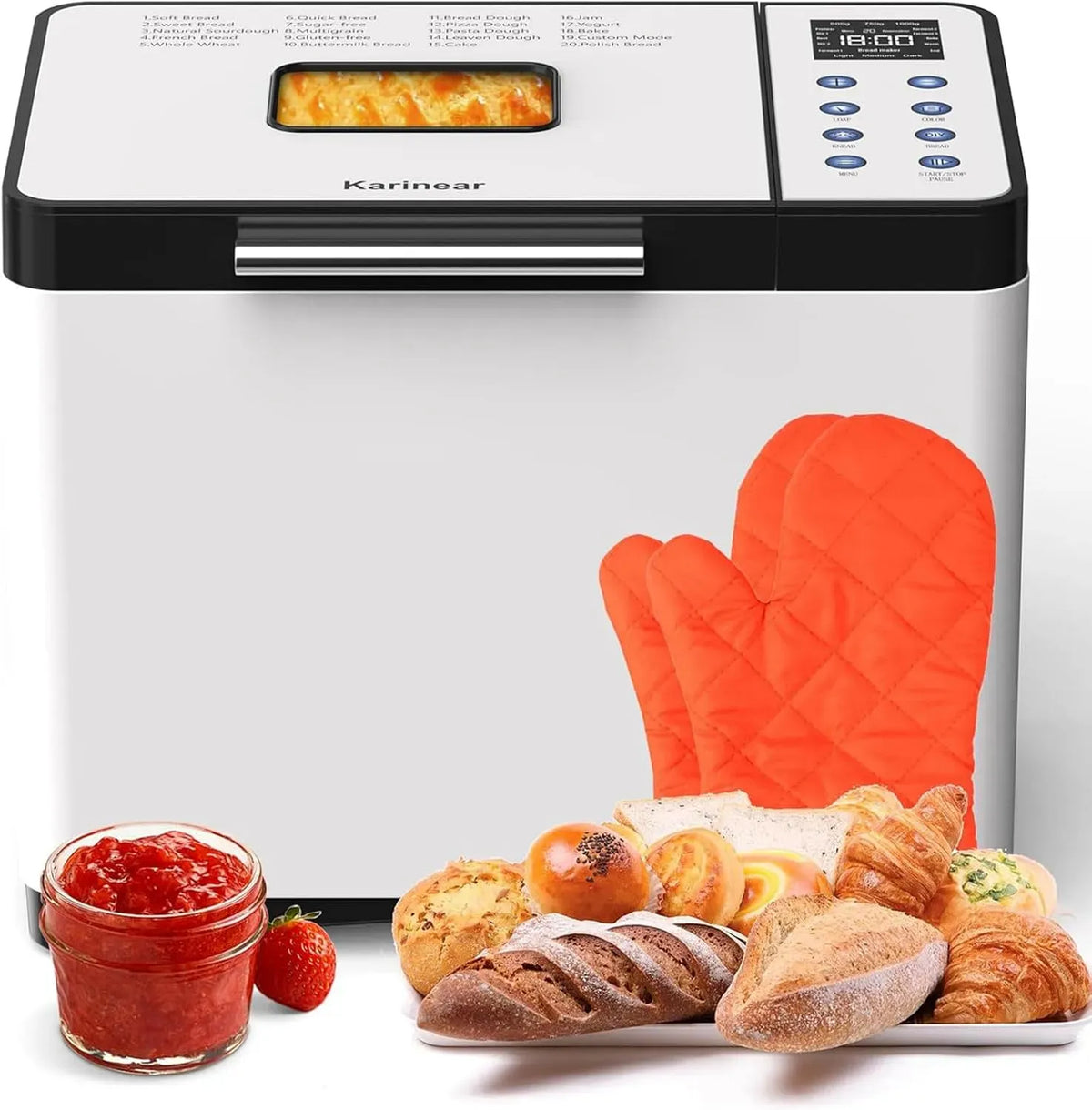 Brotbackautomat, 20 Programme, Brotbackmaschine, Karinear