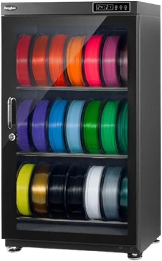 3D-Filament-Trockenschrank Filament-Trockenschrank, Edelstahlregal, 115 L, 50 kg, 4 mm, Transportrollen, 3D-Optik, Kunststoff, Glas