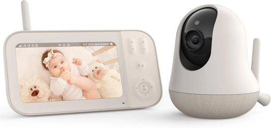 Monitor 4000mAh 720P, WLAN, 2 Temperaturzonen, Video Babyfon mit Kamera ohne WLAN, nooie Babyphone mit Kamera 5 Zoll, HD-Nachtsicht